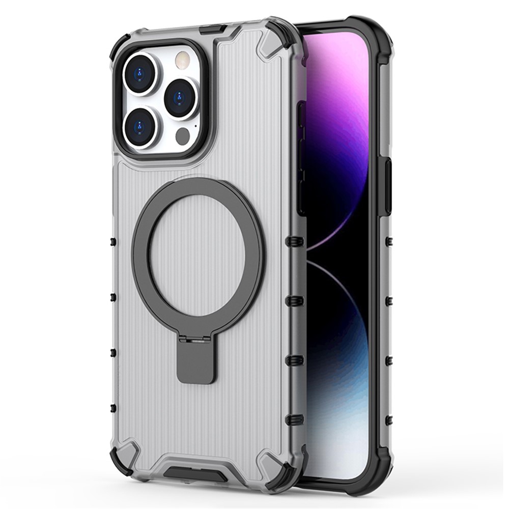 For iPhone 12 / 12 Pro PC+TPU Magnetic Case Stripe Design Phone Cover with Kickstand - Grey