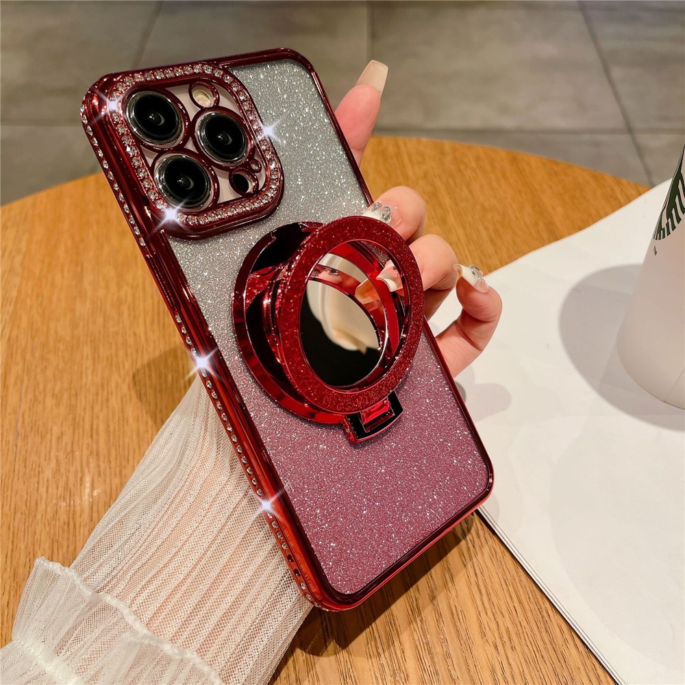 For iPhone 13 Pro Max Wholesale Phone Cases Acrylic Mirror Magnetic TPU Phone Cover with PC Kickstand - Red