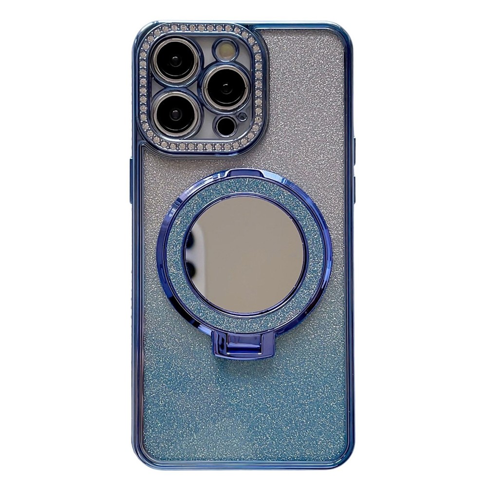 For iPhone 12 Pro Wholesale Phone Supplies Magnetic TPU Phone Case PC Kickstand Shell with Acrylic Mirror - Blue