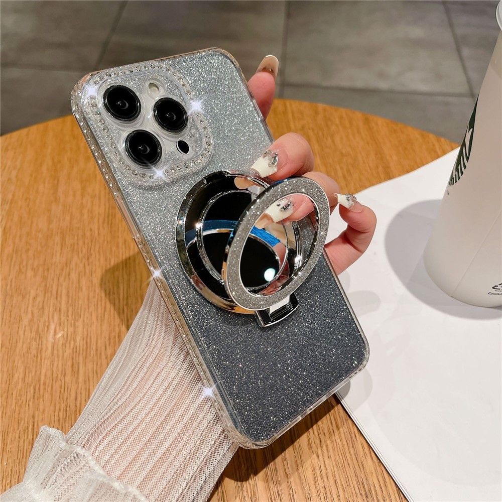 For iPhone 12 Pro Wholesale Phone Supplies Magnetic TPU Phone Case PC Kickstand Shell with Acrylic Mirror - Transparent