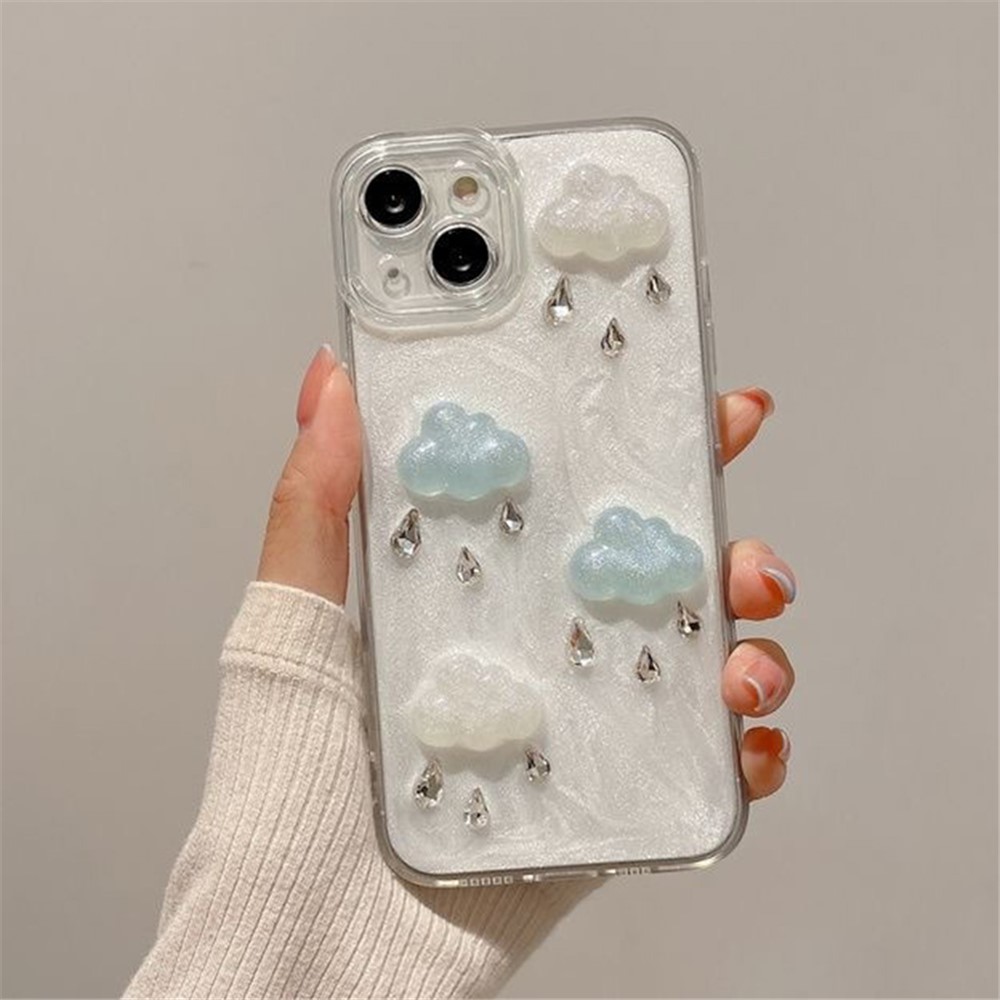 For iPhone 14 Plus TPU+PC Case 3D Cloud Decor Drop Protection Epoxy Cover (Precise Lens Cutouts)