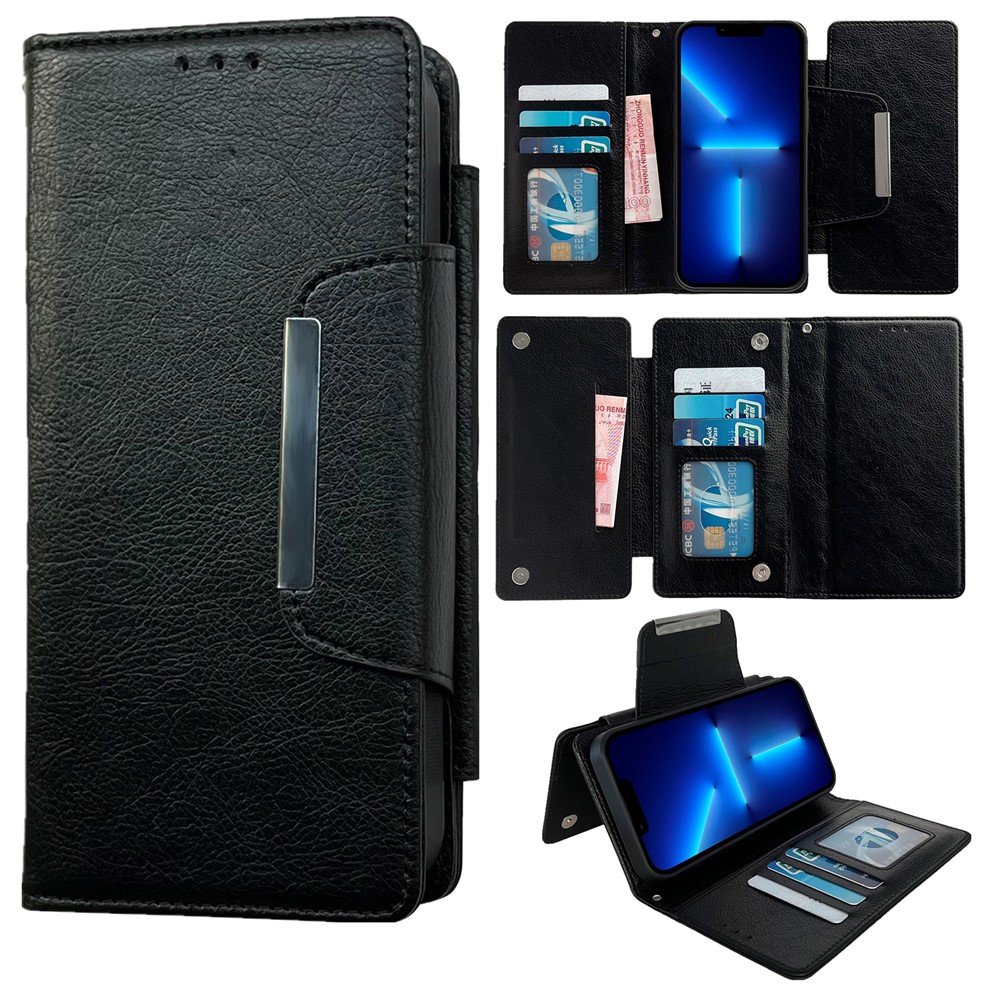 For iPhone 13 Pro Case Detachable 2-in-1 Leather Wallet Phone Cover - Black