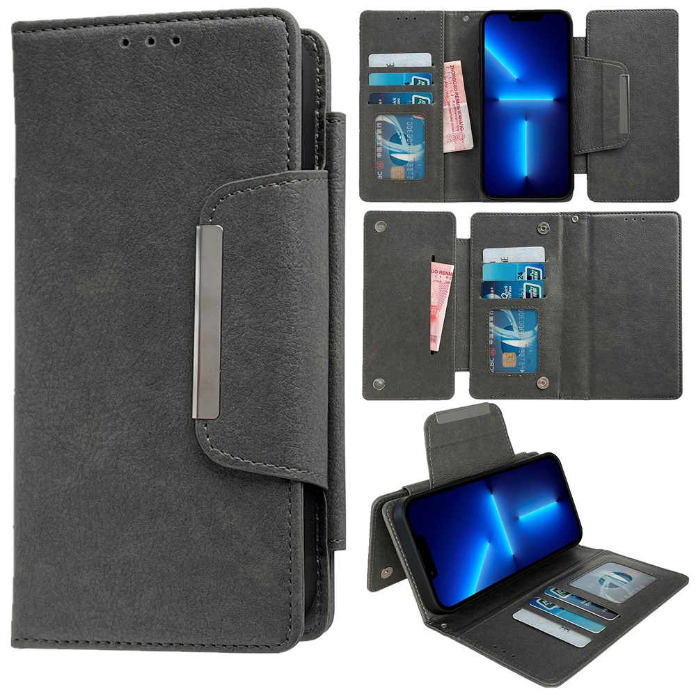 For iPhone 13 Pro Case Detachable 2-in-1 Leather Wallet Phone Cover - Grey