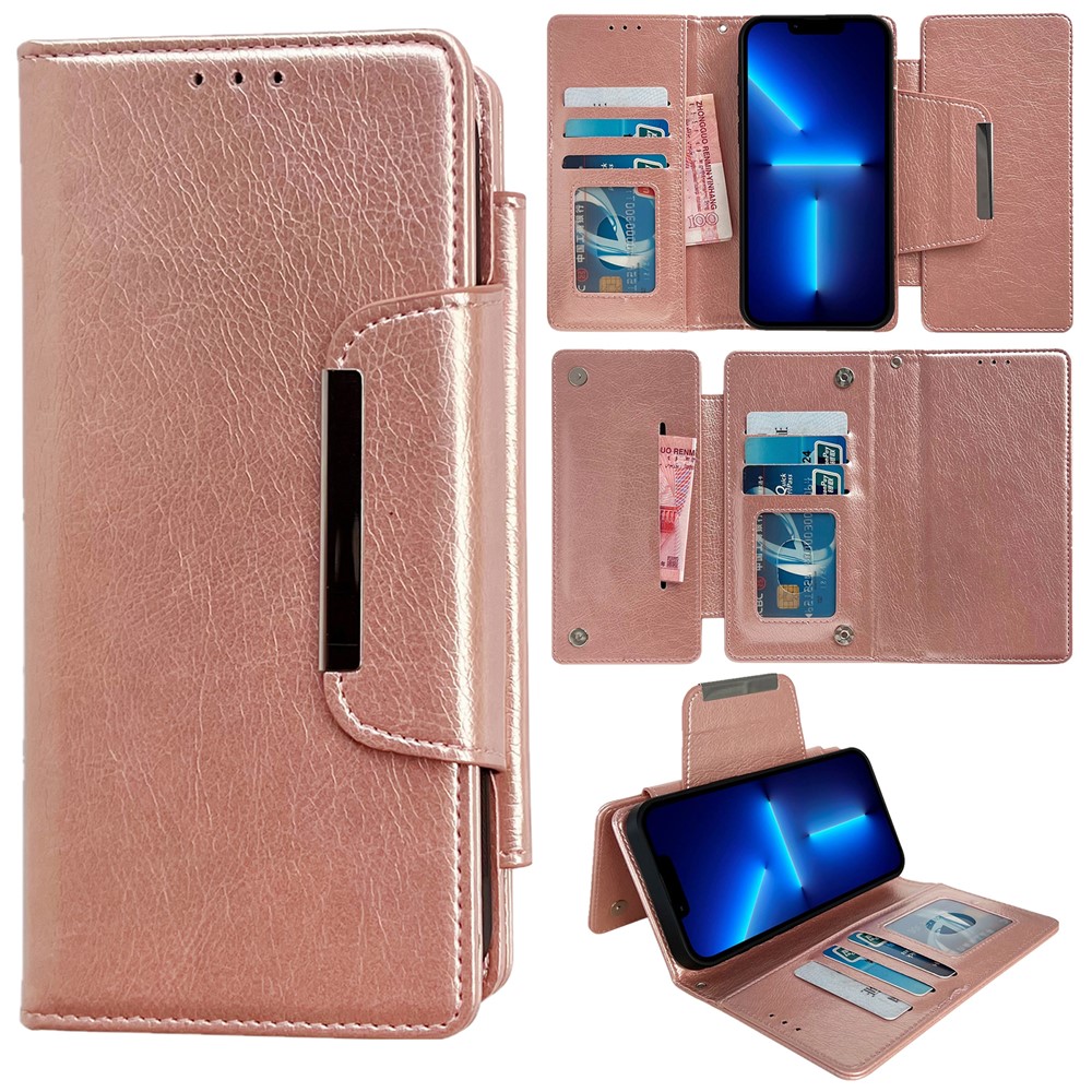 For iPhone 13 Pro Case Detachable 2-in-1 Leather Wallet Phone Cover - Rose Gold