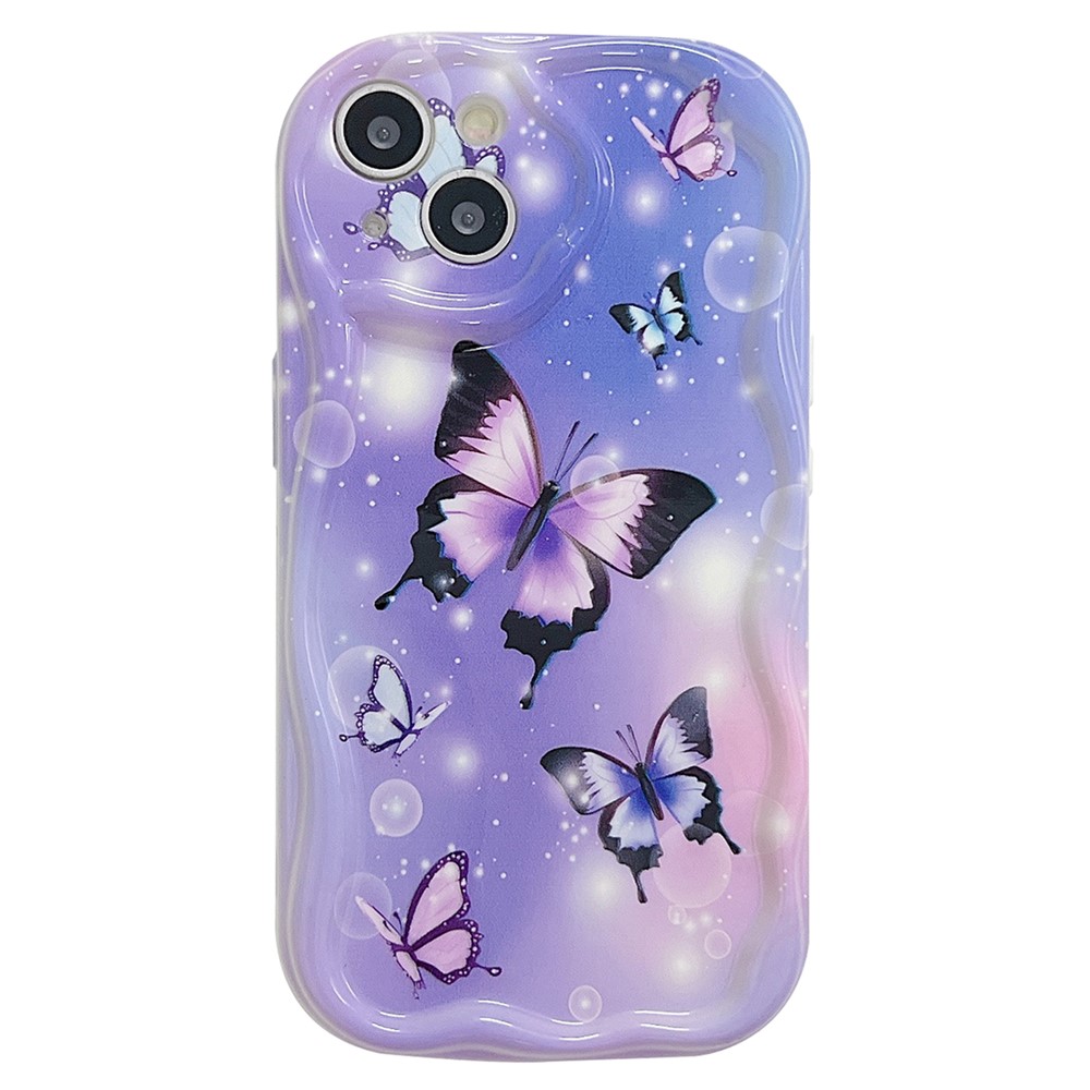 For iPhone 14 Back Case Soft TPU Pattern Printing Back Phone Cover - Purple Butterfly