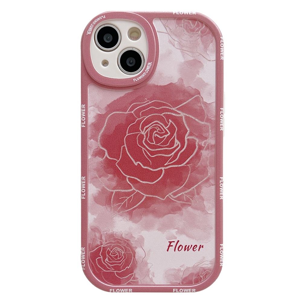 For iPhone 14 Case Soft TPU Pattern Printed Round Edge Phone Cover - Pink Rose