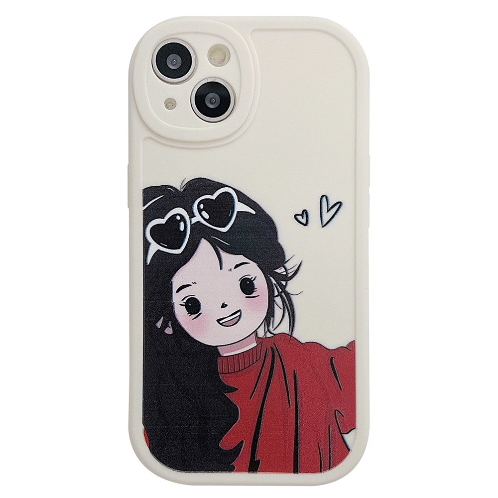 For iPhone 14 Case Soft TPU Pattern Printed Round Edge Phone Cover - Red Clothing Girl
