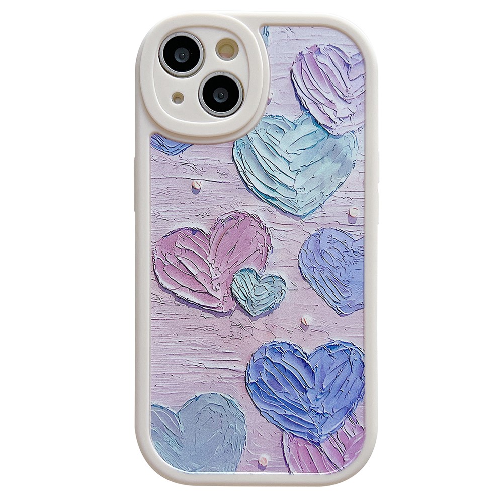 For iPhone 14 Case Soft TPU Pattern Printed Round Edge Phone Cover - Oil Hearts