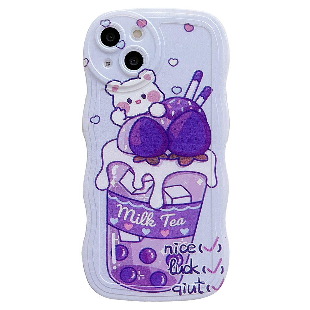 For iPhone 13 Case Wave Shape Edge Anti-Scratch Phone Protector - Blue / Rabbit