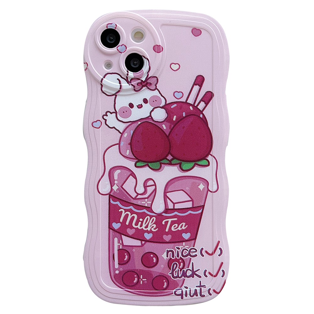 For iPhone 13 Case Wave Shape Edge Anti-Scratch Phone Protector - Pink / Rabbit
