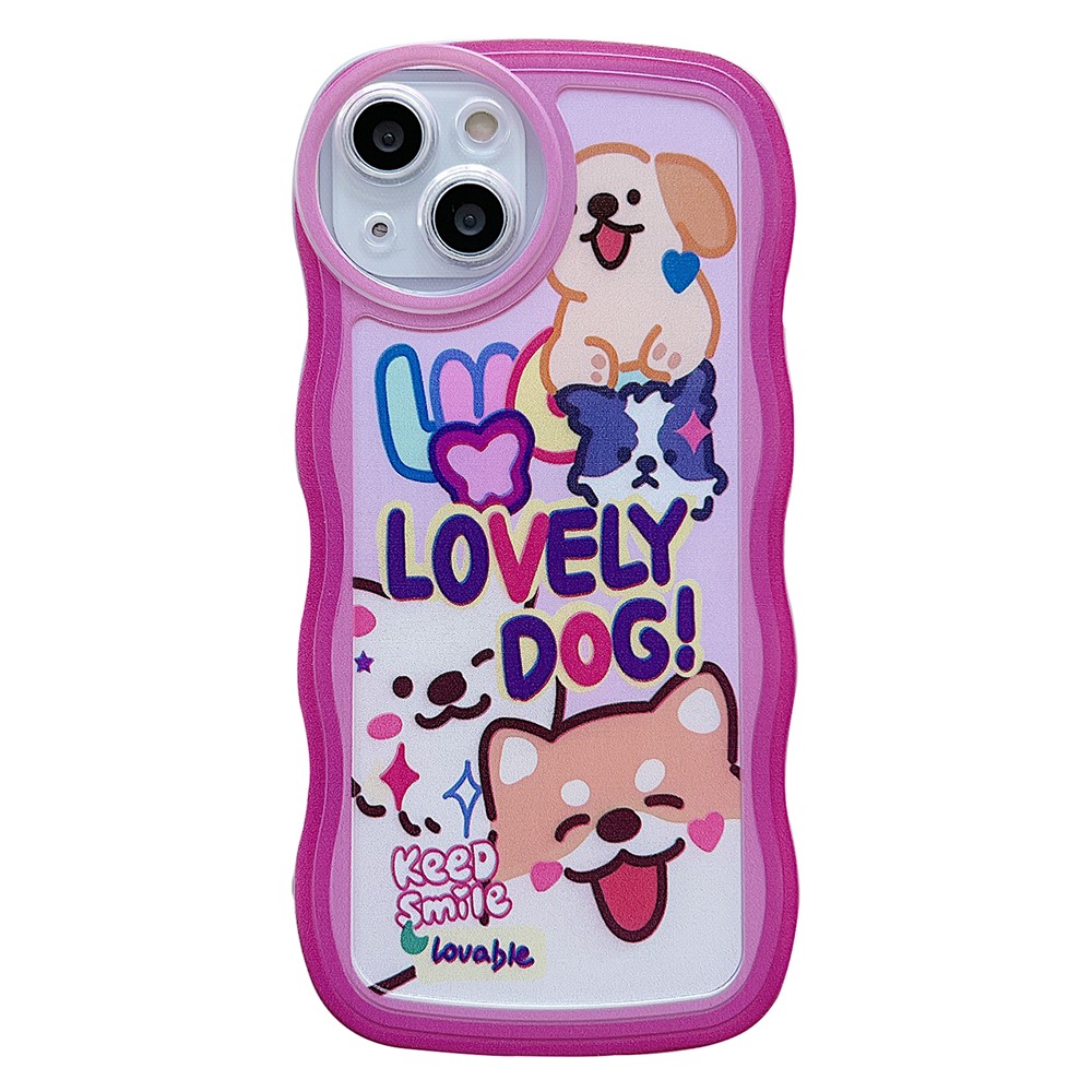 For iPhone 13 Case Wave Shape Edge Anti-Scratch Phone Protector - Pink / Dog