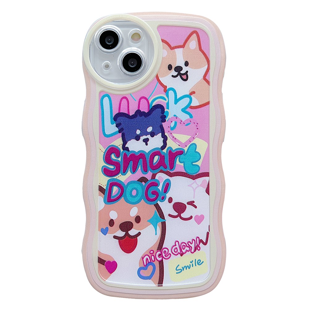 For iPhone 13 Case Wave Shape Edge Anti-Scratch Phone Protector - Yellow / Dog