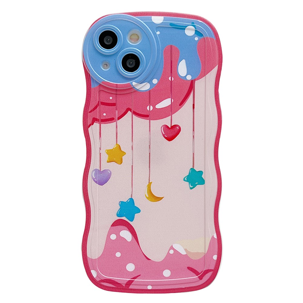 For iPhone 13 Case Wave Shape Edge Anti-Scratch Phone Protector - Heart and Star