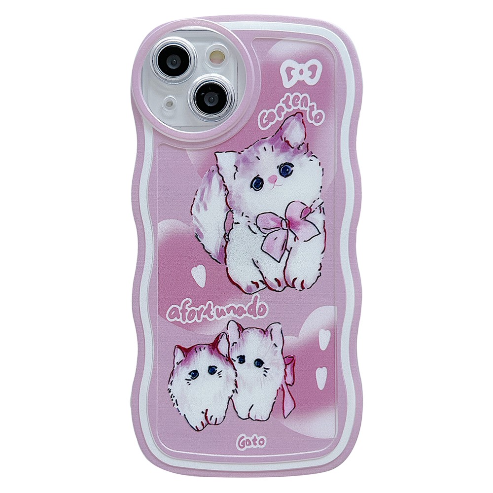 For iPhone 13 Case Wave Shape Edge Anti-Scratch Phone Protector - Cute Cat