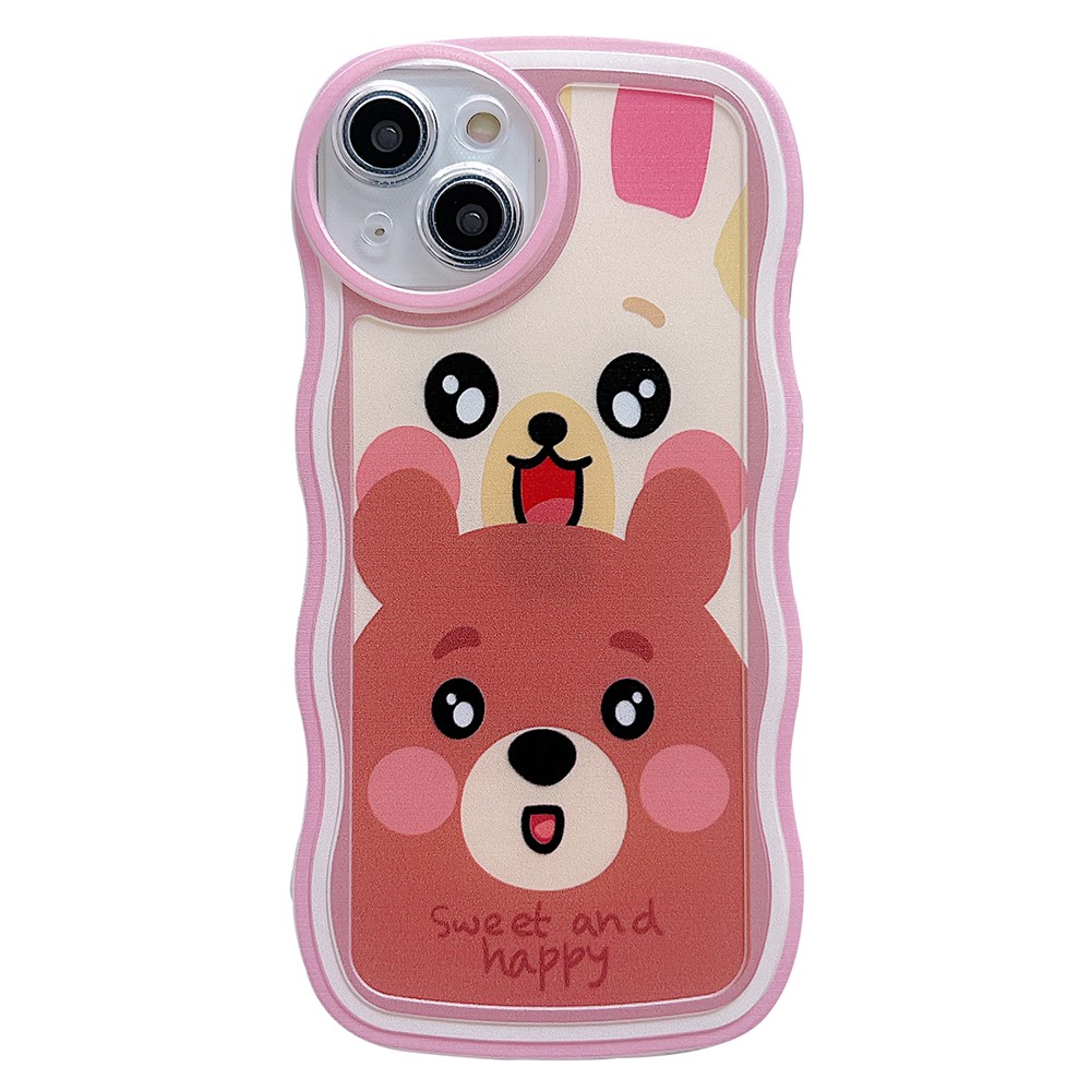 For iPhone 13 Case Wave Shape Edge Anti-Scratch Phone Protector - Rabbit and Bear