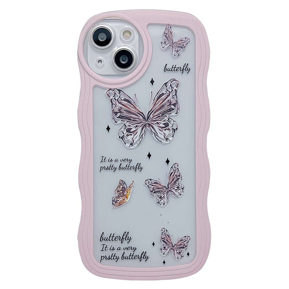 For iPhone 13 Case Wave Shape Edge Anti-Scratch Phone Protector - Pink Butterfly