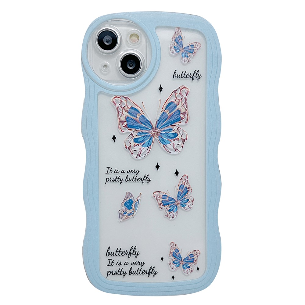 For iPhone 13 Case Wave Shape Edge Anti-Scratch Phone Protector - Blue Butterfly