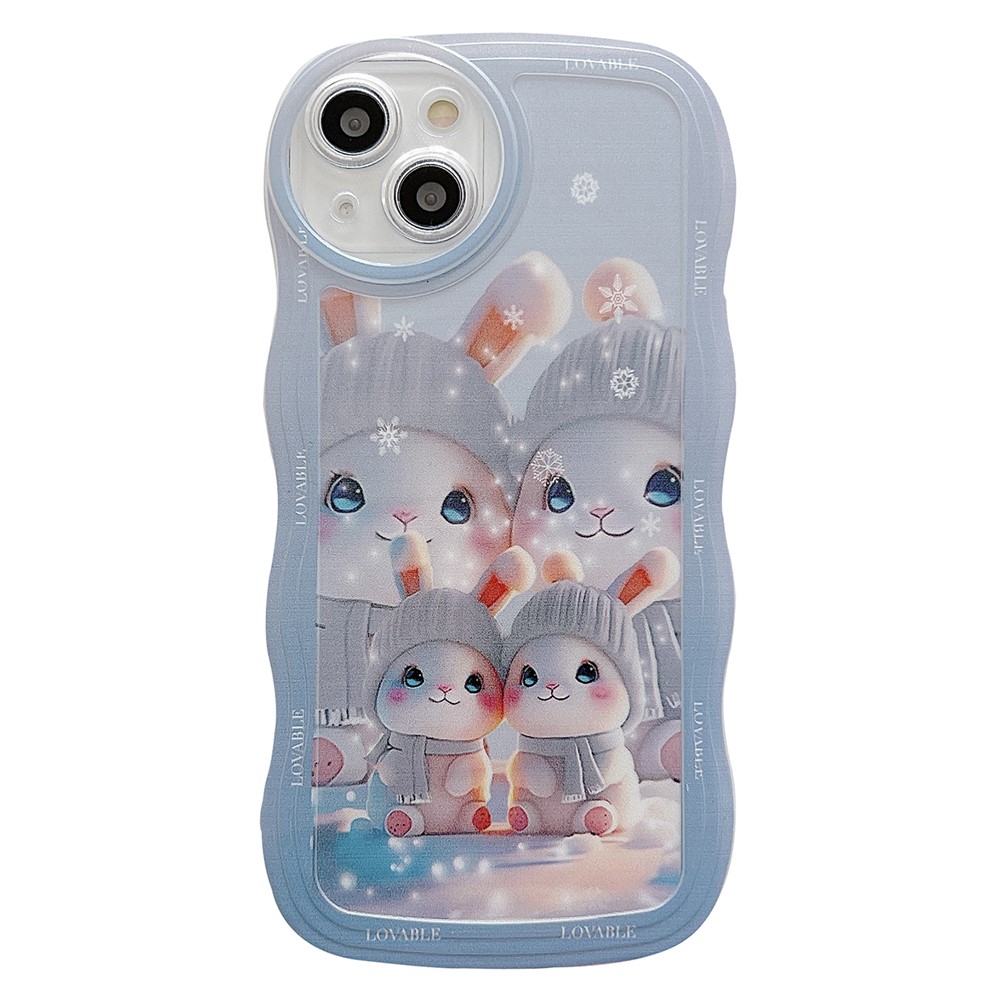 For iPhone 13 Case Wave Shape Edge Anti-Scratch Phone Protector - Baby Blue Rabbits