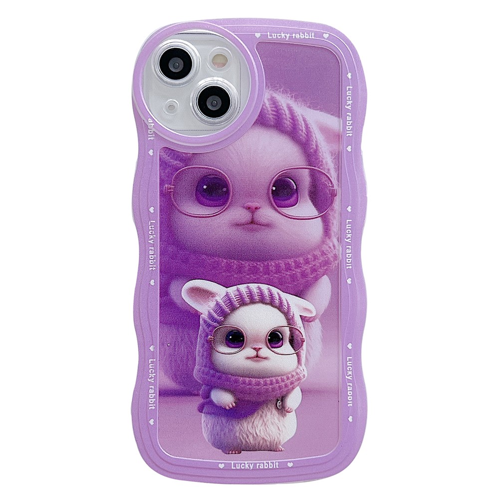 For iPhone 13 Case Wave Shape Edge Anti-Scratch Phone Protector - Purple Rabbit