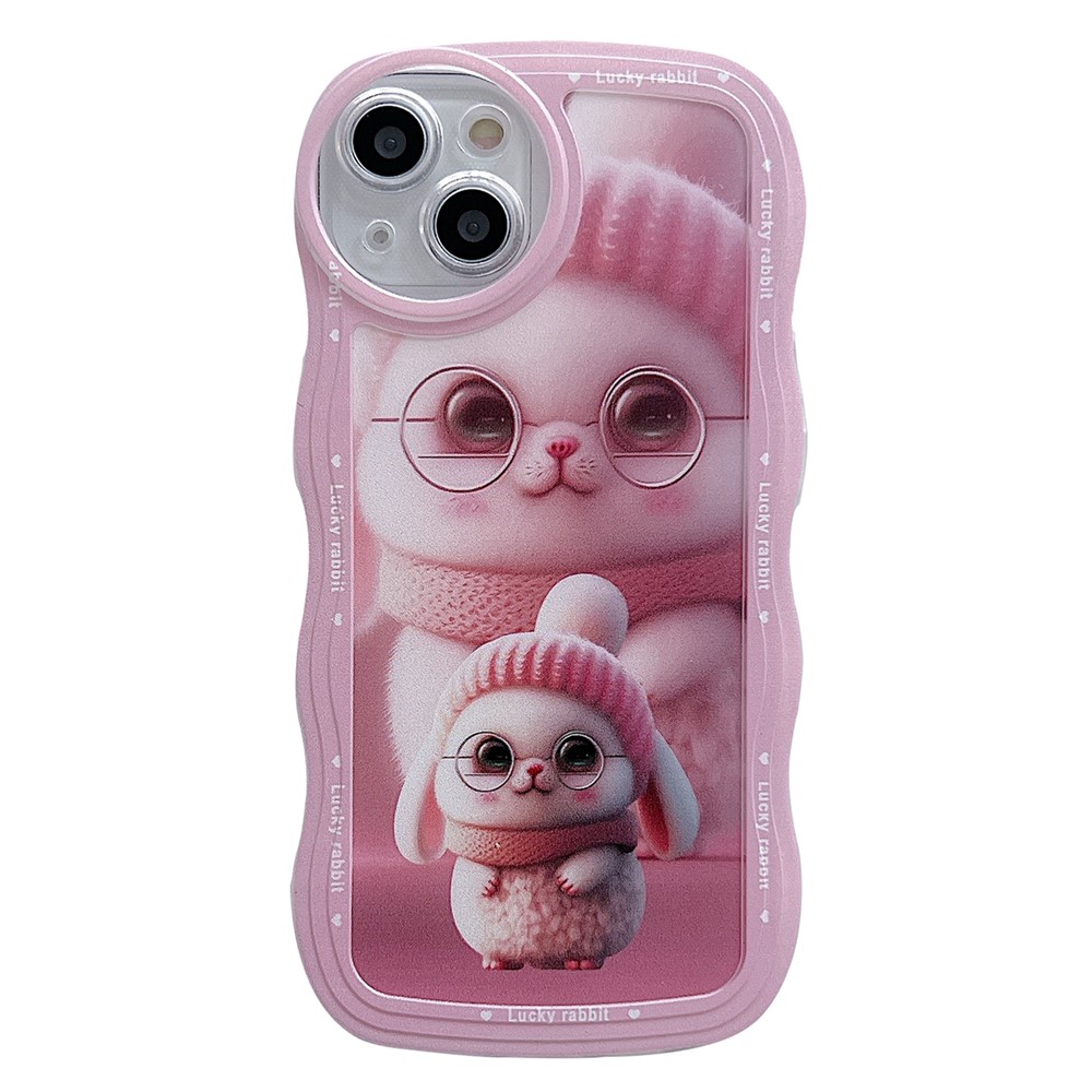 For iPhone 13 Case Wave Shape Edge Anti-Scratch Phone Protector - Pink Rabbit