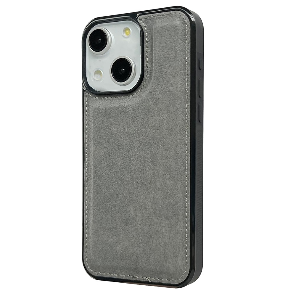 For iPhone 14 Case PU Leather+TPU Back Phone Cover Mobile Spares Wholesale - Grey
