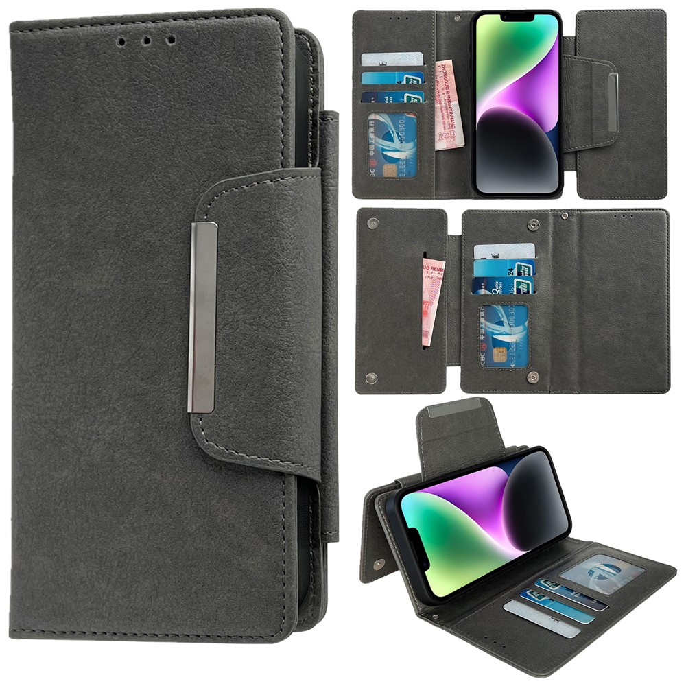 For iPhone 14 Plus Case PU Leather Detachable 2-in-1 Design Wallet Phone Cover - Grey