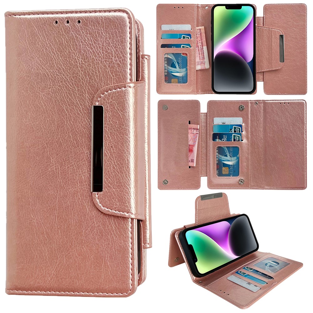 For iPhone 14 Plus Case PU Leather Detachable 2-in-1 Design Wallet Phone Cover - Rose Gold