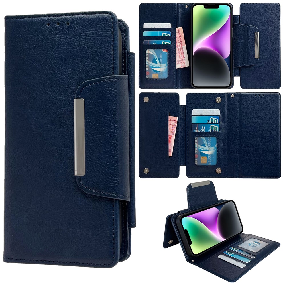 For iPhone 14 Wallet Case Detachable 2-in-1 Anti-Drop Leather Phone Cover - Sapphire