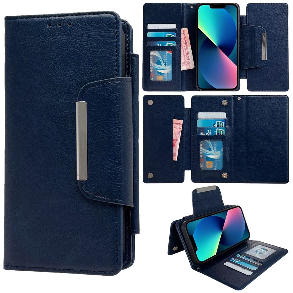 For iPhone 13 Wallet Case Detachable 2-in-1 Shockproof Leather Phone Cover - Sapphire