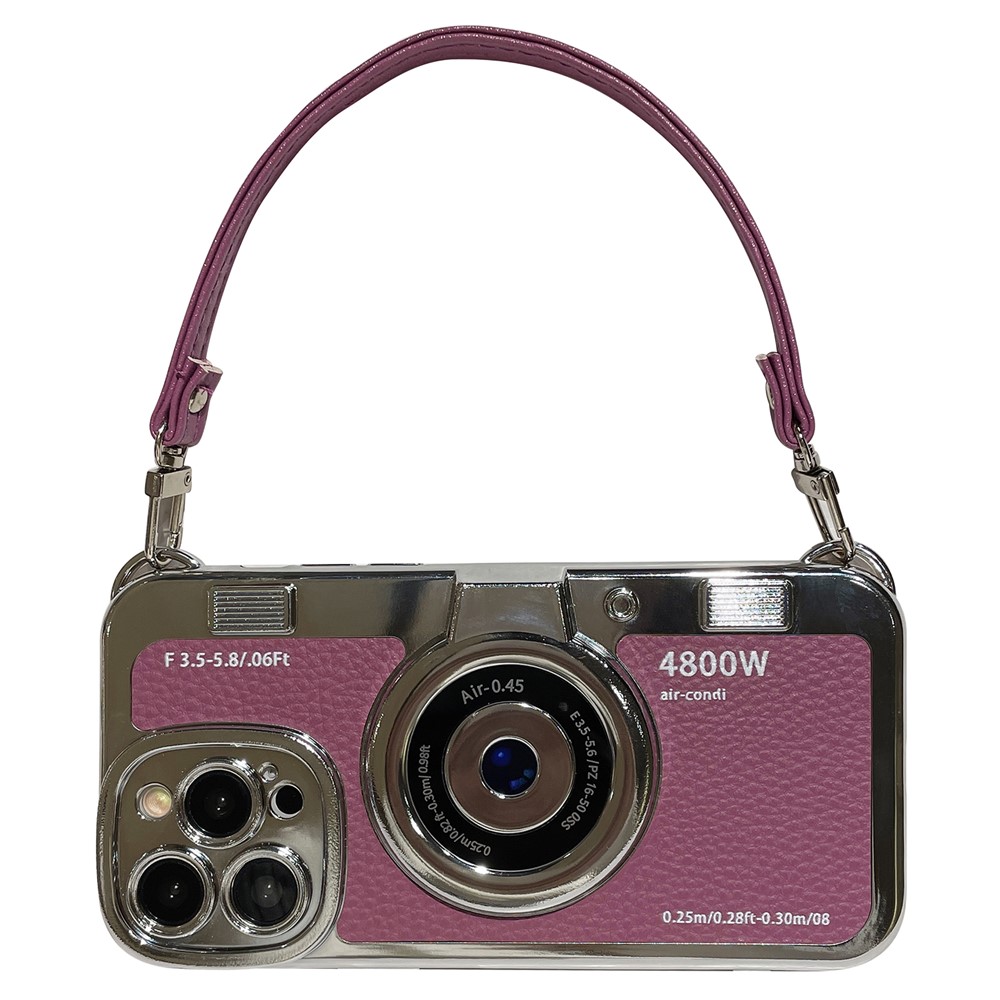 For iPhone 13 Pro Cases Camera Shaped Electroplating TPU Wholesale Phone Cover with Wrist Strap - Purple