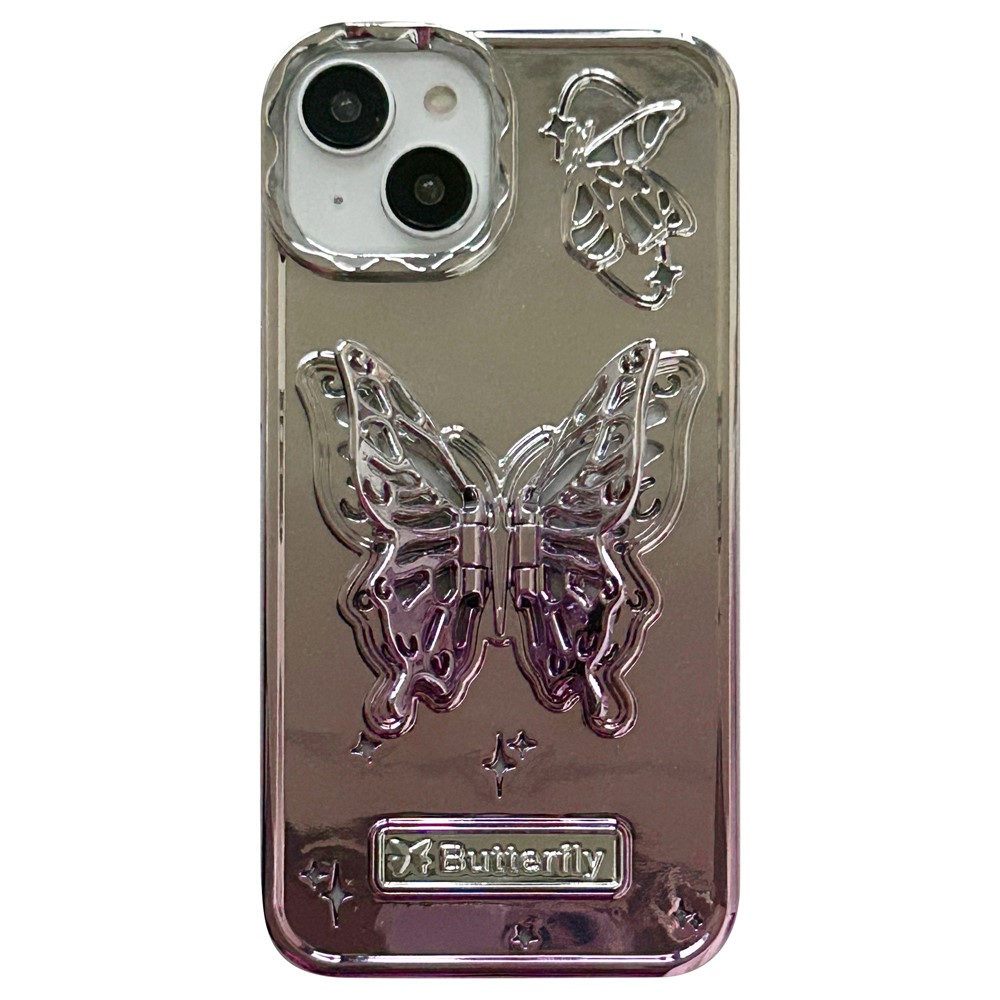 For iPhone 13 / 14 Case Electroplating TPU Phone Cover with Butterfly Shaped Kickstand Gradient Color - Purple