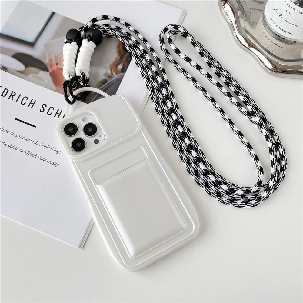 For iPhone 13 Pro Max Protective Case Skin-Touch TPU Phone Cover with Card Holder - White