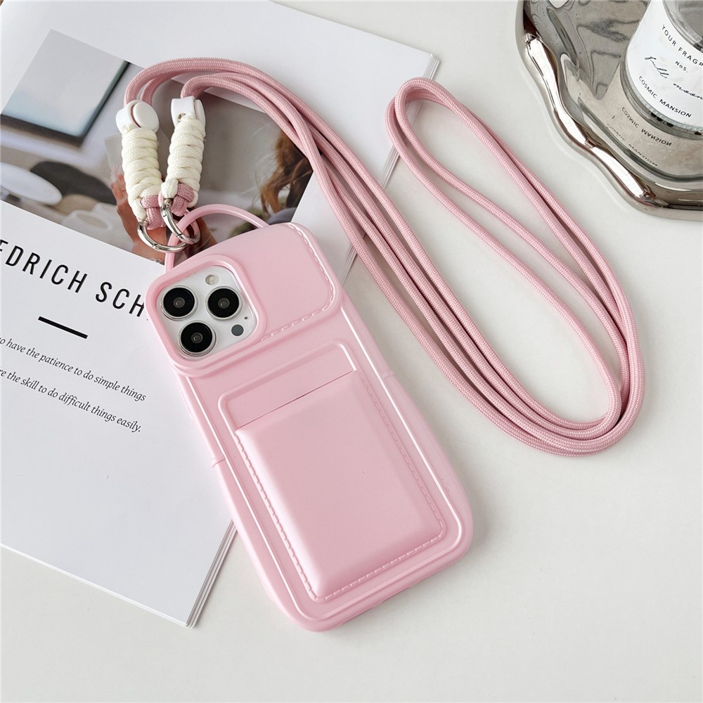 For iPhone 13 Pro Max Protective Case Skin-Touch TPU Phone Cover with Card Holder - Pink