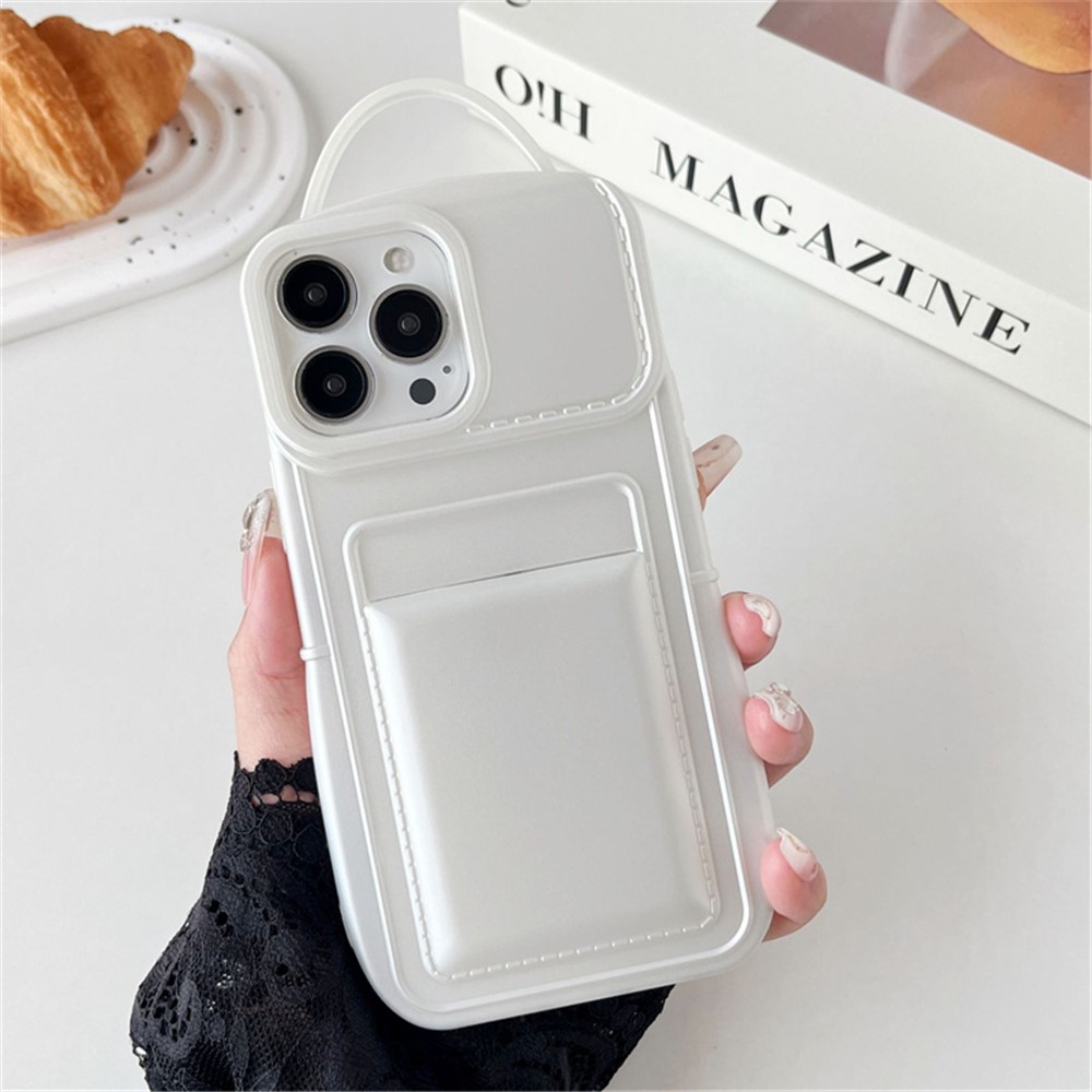 For iPhone 13 Pro 6.1 inch Case Skin-Touch Card Holder TPU Cover Mobile Accessories Wholesale - White