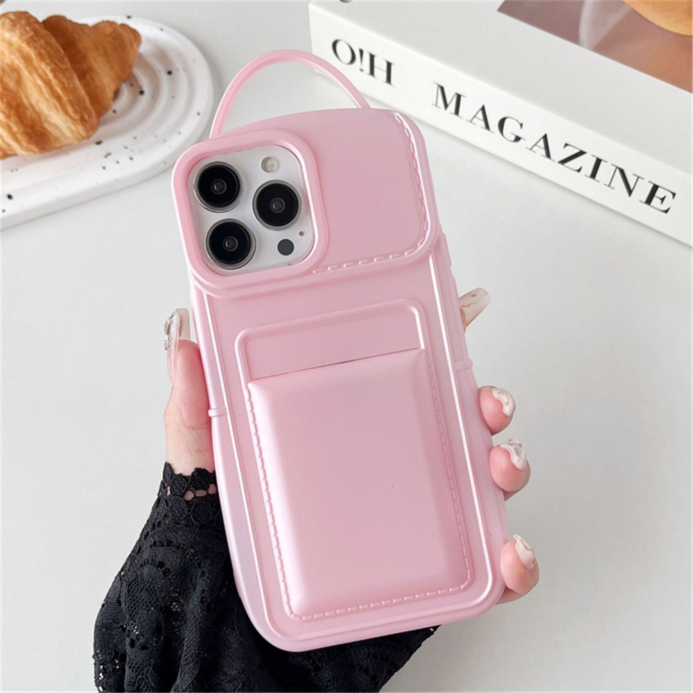 For iPhone 13 Pro Max Wholesale Case Drop-proof TPU Cover Skin-touch Card Holder - Pink