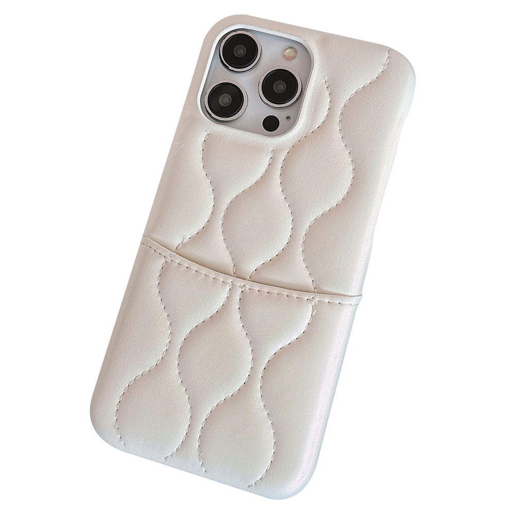 For iPhone 13 Pro Phone Case Card Slot PU Leather Coated TPU Anti-fall Cover - White