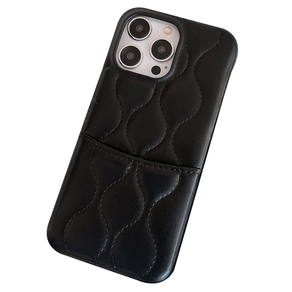 For iPhone 13 Pro Phone Case Card Slot PU Leather Coated TPU Anti-fall Cover - Black