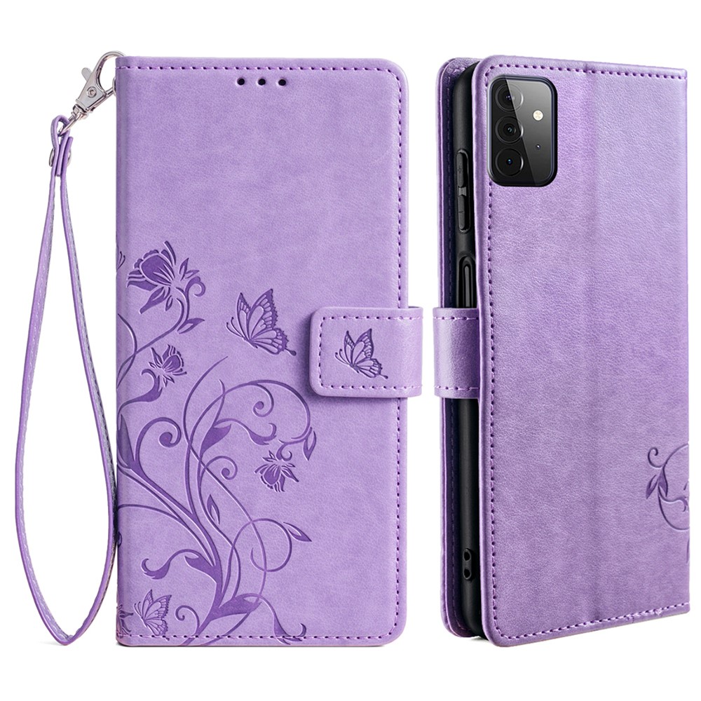 For Samsung Galaxy A72 5G / 4G Case Butterfly Flower PU Leather Cell Phone Shell Online Shopping - Purple
