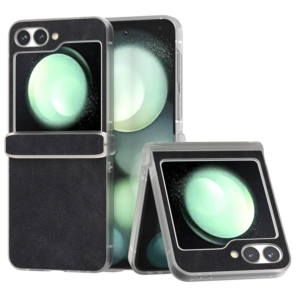 For Samsung Galaxy Z Flip 5G Shockproof Case PU Leather+PC Matte Edge Phone Shell - Black