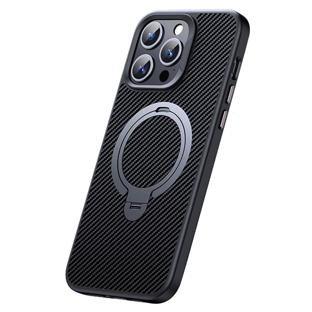 For iPhone 12 / 12 Pro Case Kickstand Protective Cover Carbon Fiber Texture Compatible with MagSafe - Grey