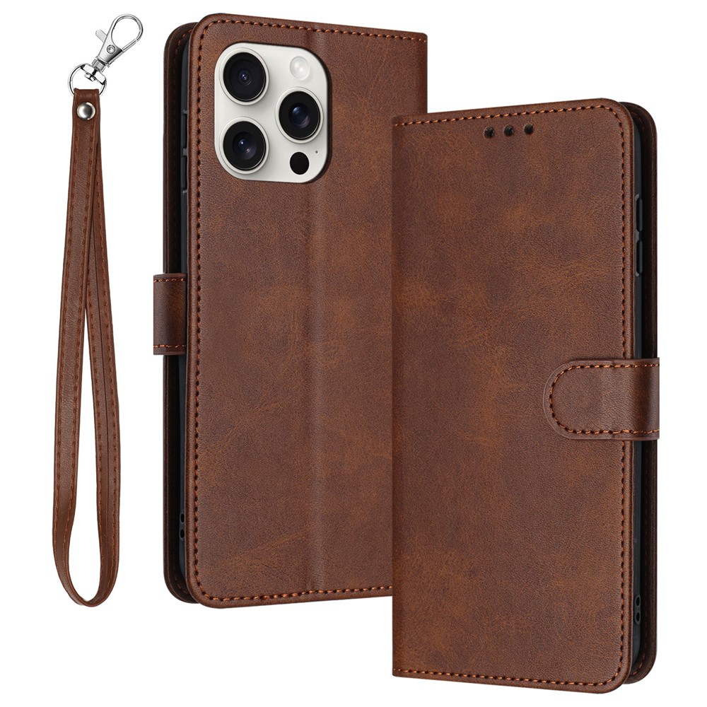 For iPhone 13 Pro Max Mobile Accessories Supplier Calf PU Leather Case Wallet Phone Cover - Brown