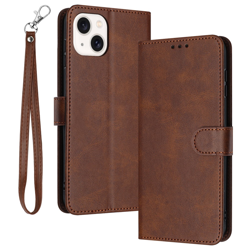 For iPhone 14/13 Wholesale Case Anti-Scratch Phone Shell Stand Cover with Wallet Function - Brown