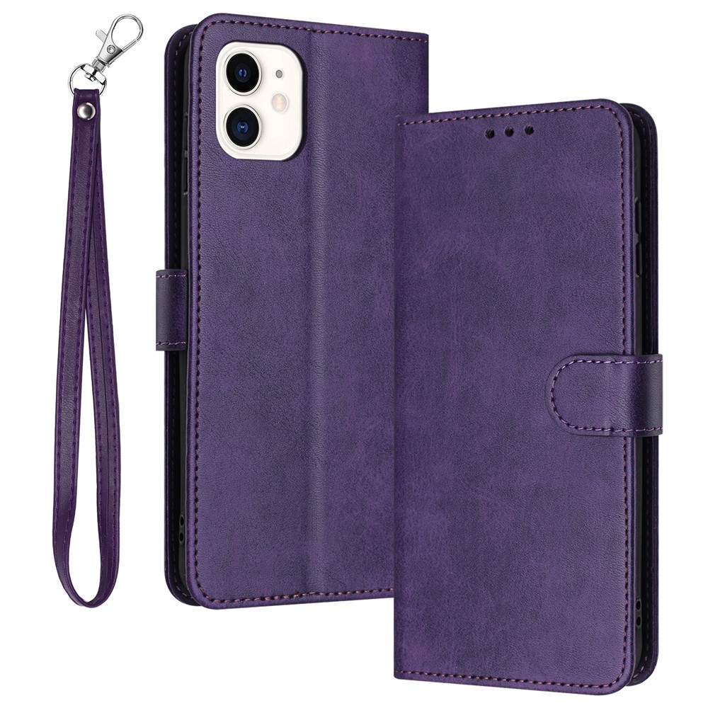 For iPhone 11 Case Anti-Scratch Wallet Stand Phone Cover Pure Color Cell Phone Shell - Purple