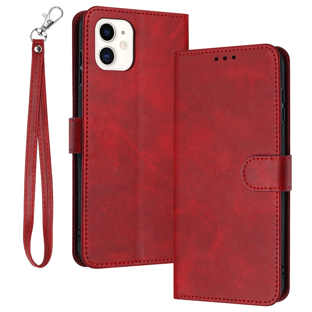 For iPhone 11 Case Anti-Scratch Wallet Stand Phone Cover Pure Color Cell Phone Shell - Red