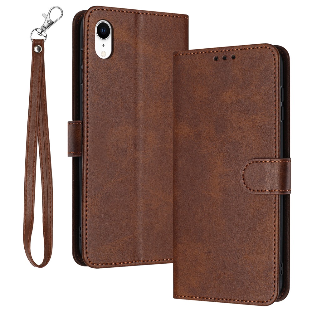 For iPhone XR Mobile Accessories Supplier PU Leather Calf Texture Case Anti-fall Phone Cover - Brown