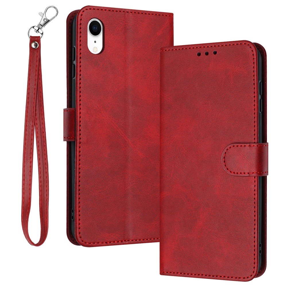 For iPhone XR Mobile Accessories Supplier PU Leather Calf Texture Case Anti-fall Phone Cover - Red