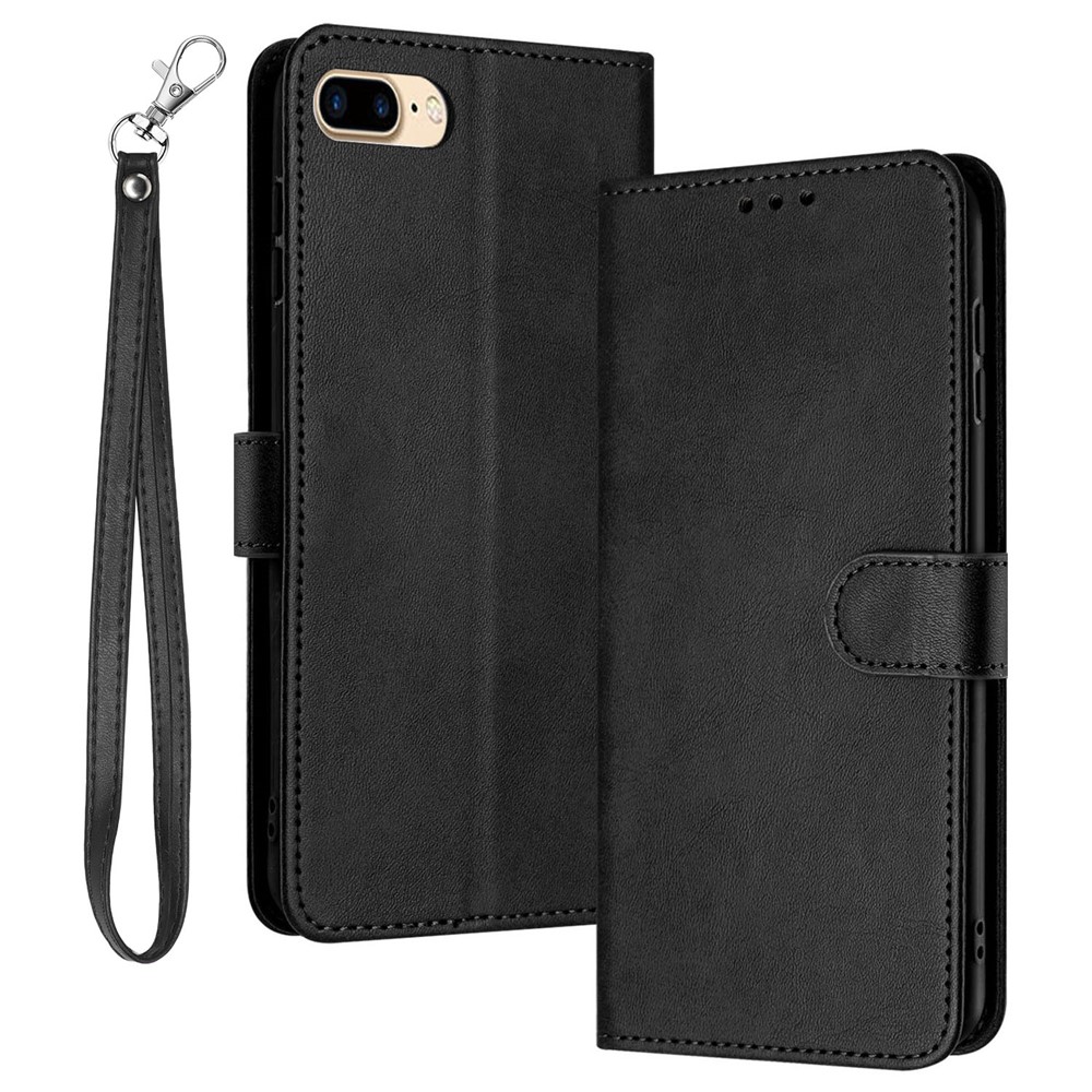 For Iphone 6S Plus / 7 Plus / 8 Plus 5.5 Inch PU Leather Phone Case Calf Texture Wallet Phone Stand Cover - Black