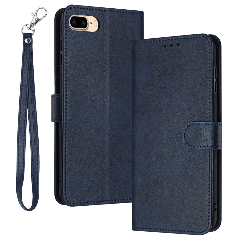 For iPhone 6s Plus / 7 Plus / 8 Plus 5.5 inch PU Leather Phone Case Calf Texture Wallet Phone Stand Cover - Sapphire