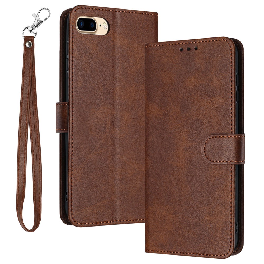 For iPhone 6s Plus / 7 Plus / 8 Plus 5.5 inch PU Leather Phone Case Calf Texture Wallet Phone Stand Cover - Brown