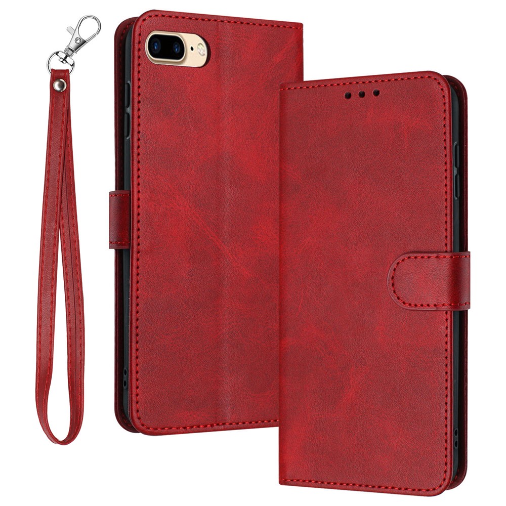 For iPhone 6s Plus / 7 Plus / 8 Plus 5.5 inch PU Leather Phone Case Calf Texture Wallet Phone Stand Cover - Red